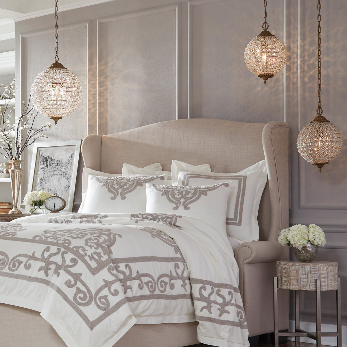 Triandra 7 Light 110V Pendant in White with Clear Heritage Crystals main image 1